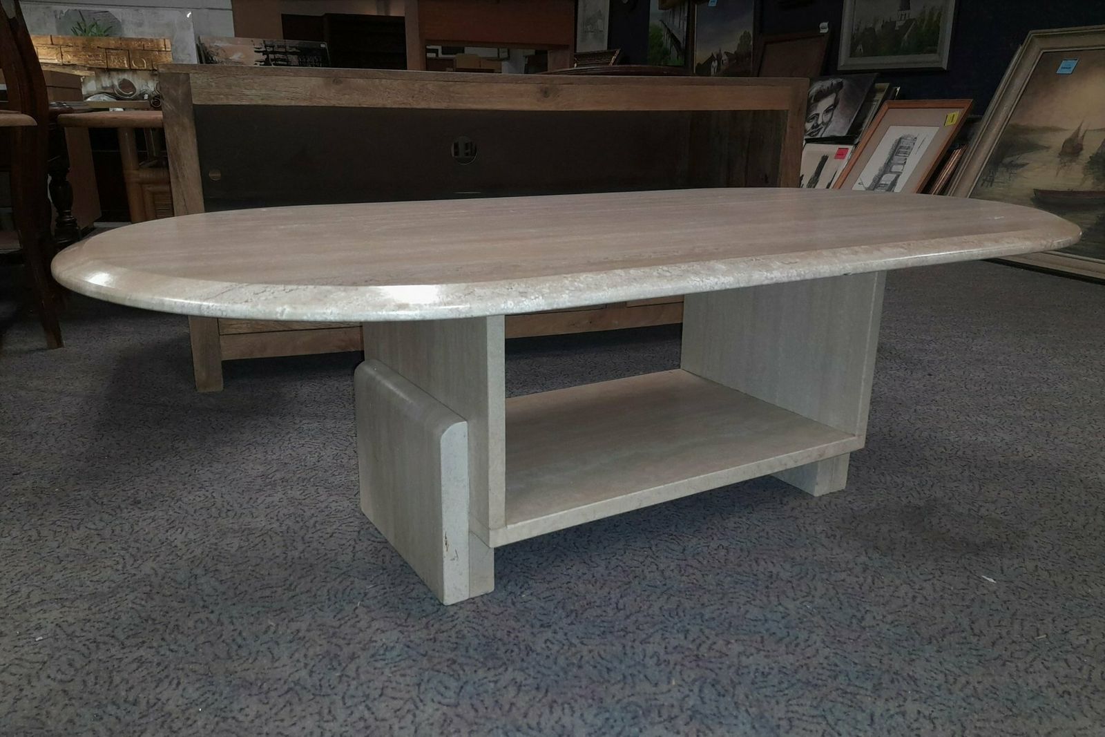Mid Century Italian Travertine Coffee Table With Storage photo buy