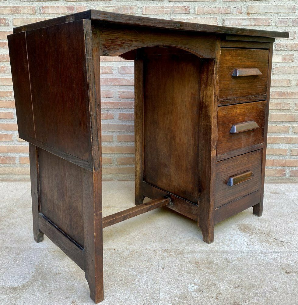 Early 20th Century Spanish Desk Or Work Table In Oak Wood With Lateral Wing, 1920s photo furniture