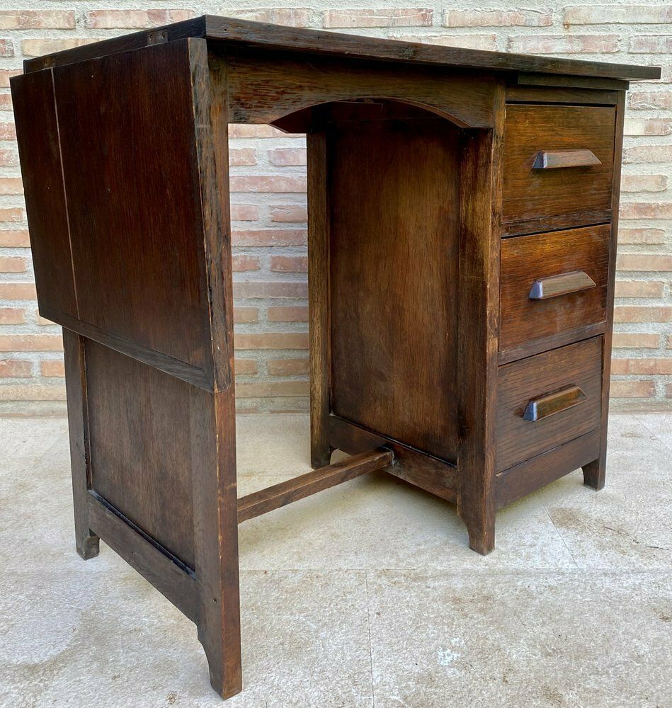 Early 20th Century Spanish Desk Or Work Table In Oak Wood With Lateral Wing, 1920s photo buy