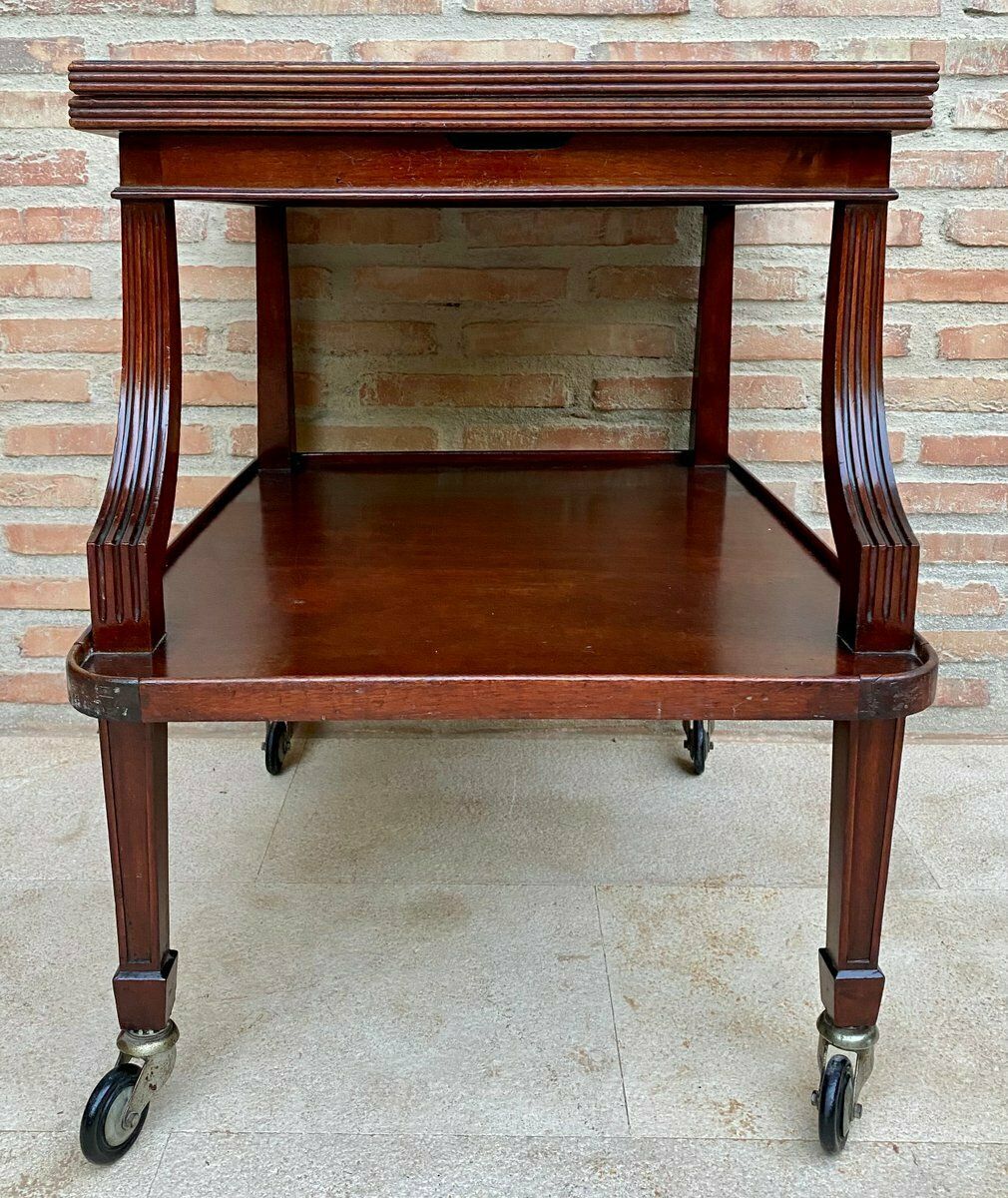 photo furniture Early 20th Century Cherry Wood Serving Bar Cart With Removable Tray, 1940s