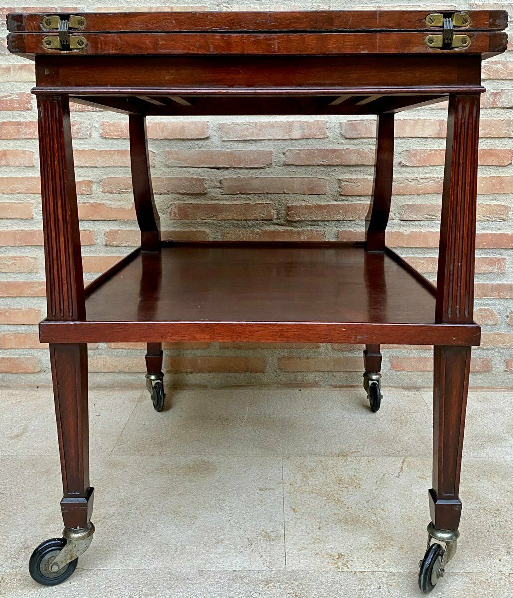 photo vinterior Early 20th Century Cherry Wood Serving Bar Cart With Removable Tray, 1940s