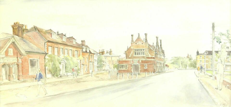 Watercolour By Harold Sheild. Titled "Leighton Street Looking Towards Town Hall" photo furniture