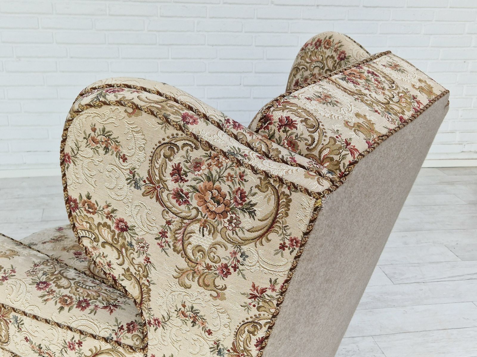 1570.0 1950s, Danish Vintage Relax Chair In Floral Woven Fabric, Very Good Condition. photo