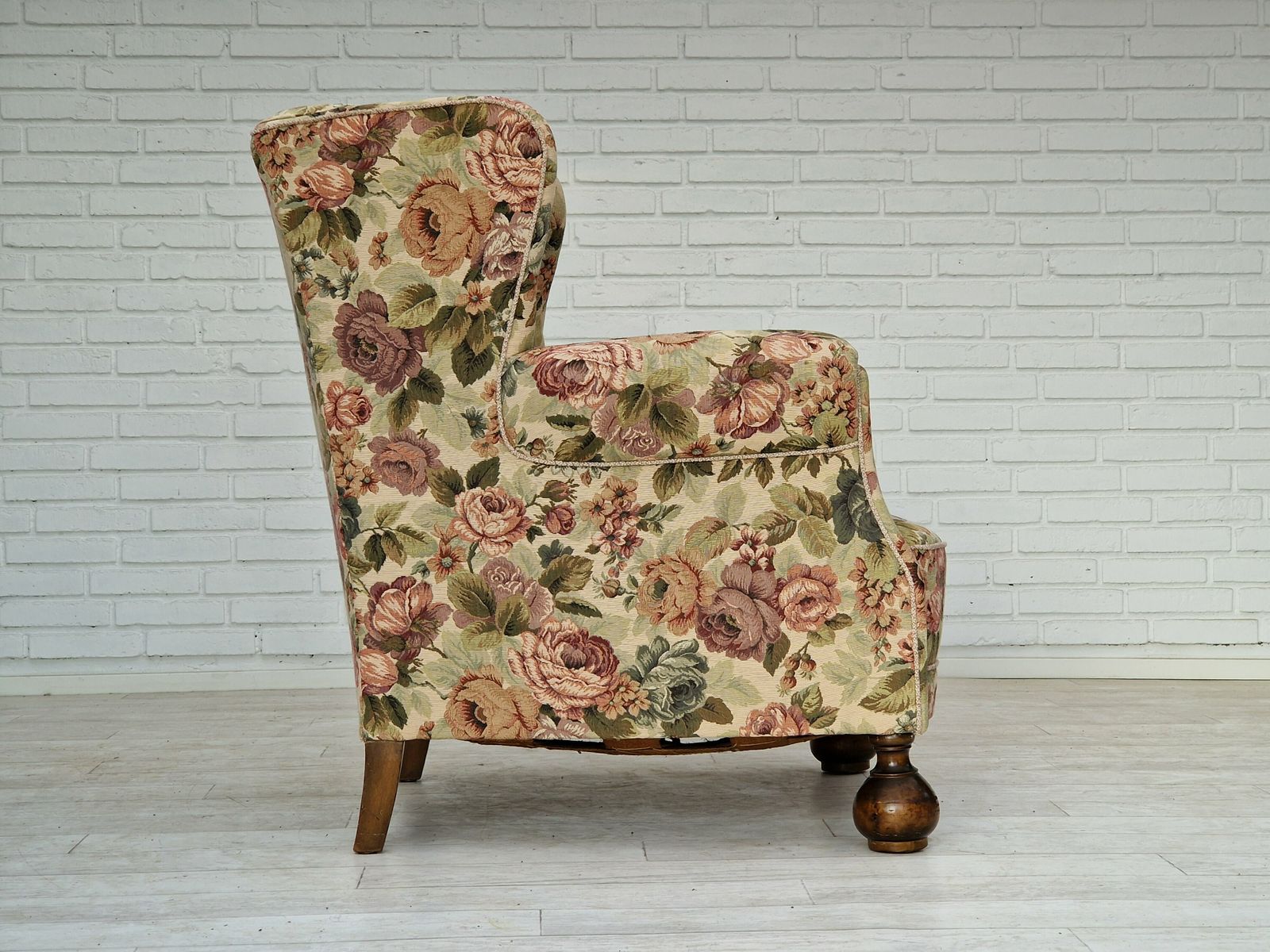 1950s, Danish Vintage Relax Chair In "Flowers" Fabric, Original Condition. photo vintage