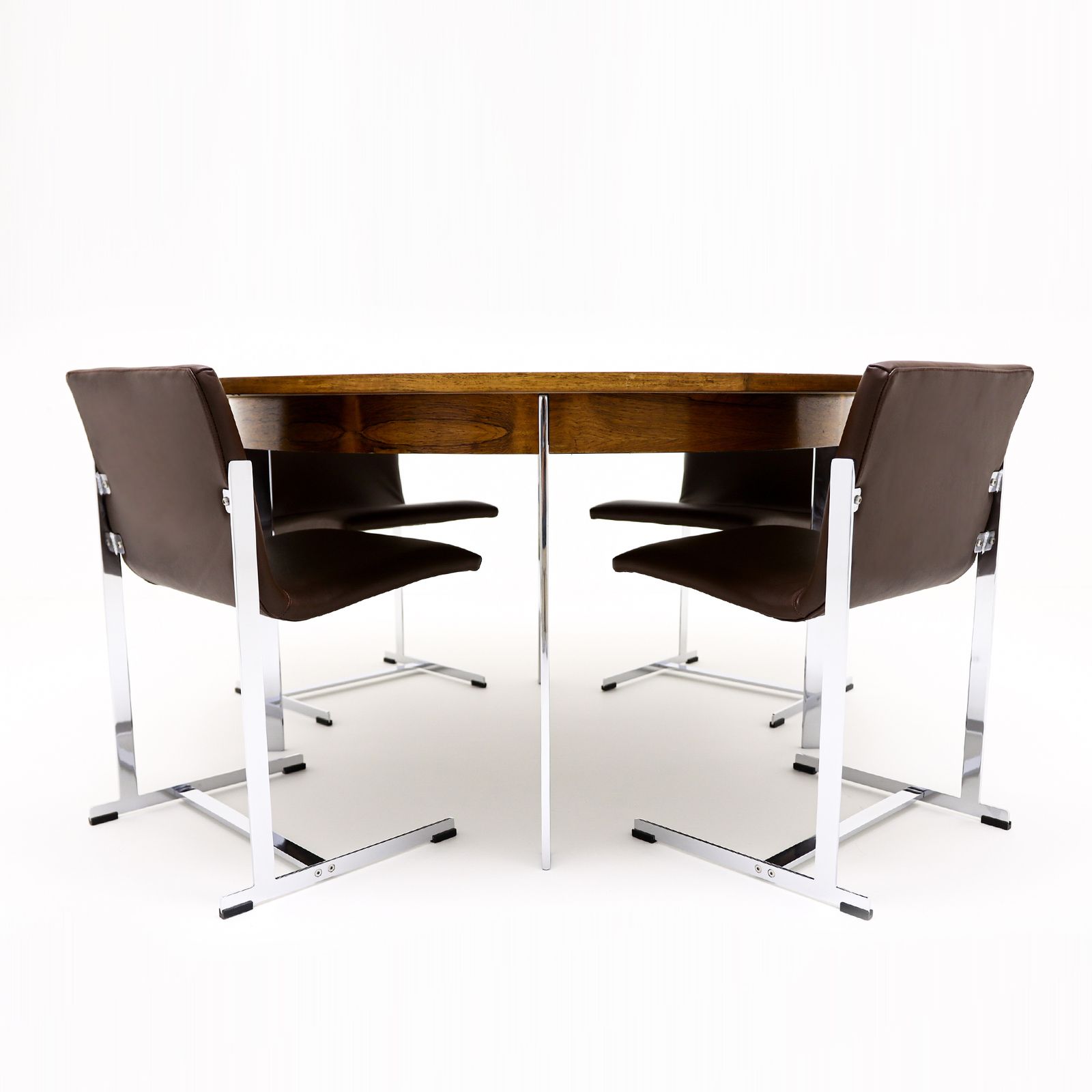Vintage Circular Dining Table And Matching Leather Chairs By Richard Young For Merrow Associates photo for sale