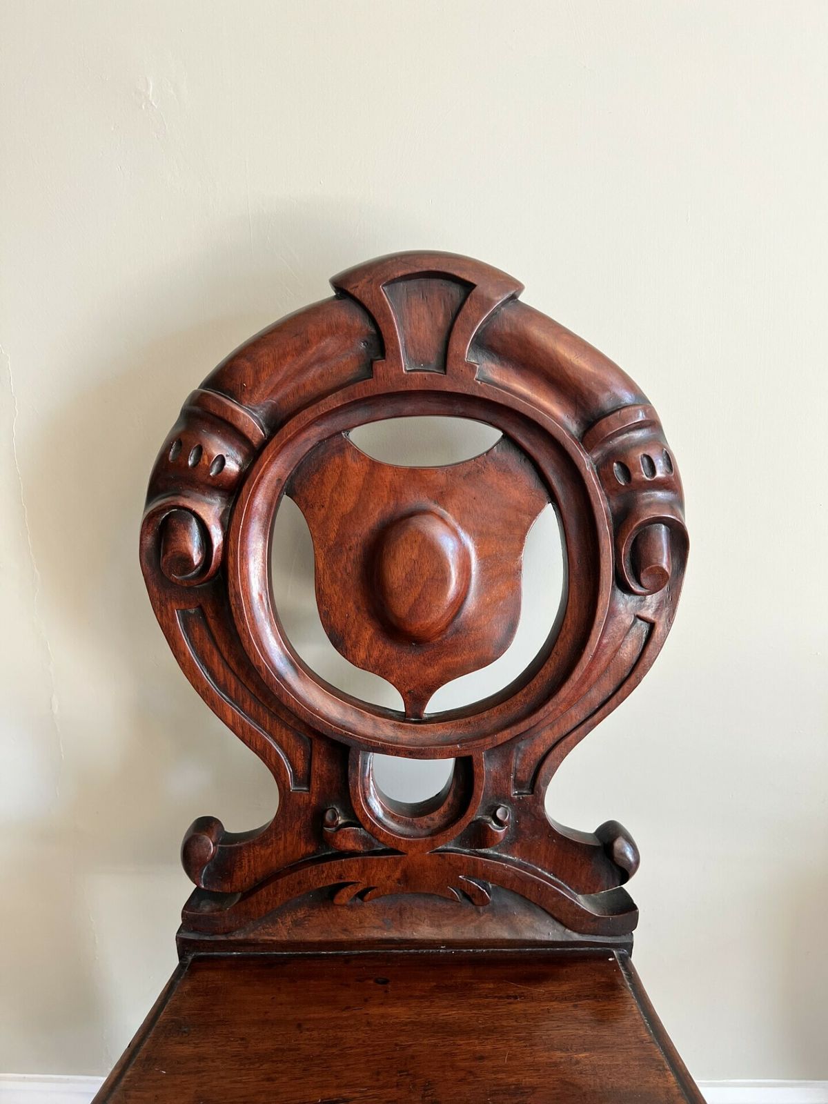Quality Pair Of Antique Quality Carved Mahogany Hall Chairs photo furniture