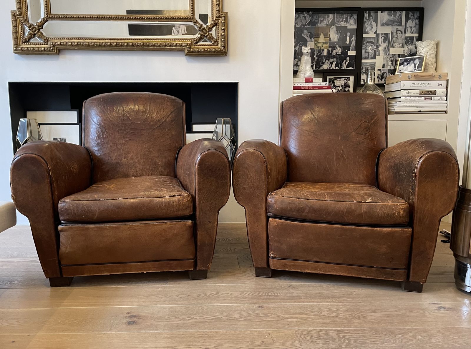 Pair Of 1950s Leather Club Chairs   Original Condition