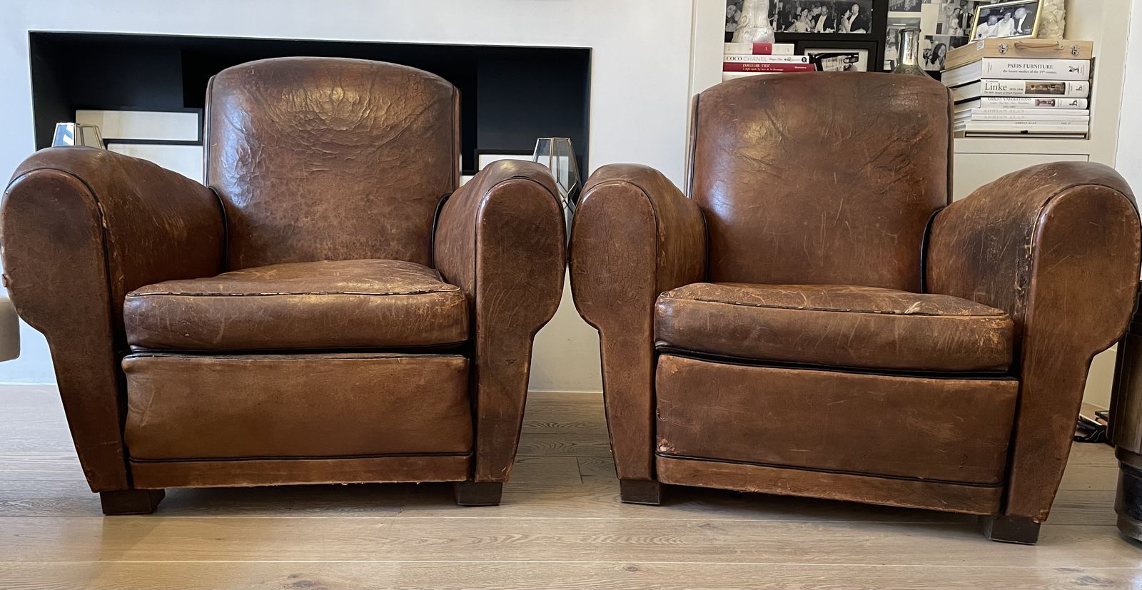 Furniture Pair Of 1950s Leather Club Chairs   Original Condition photo