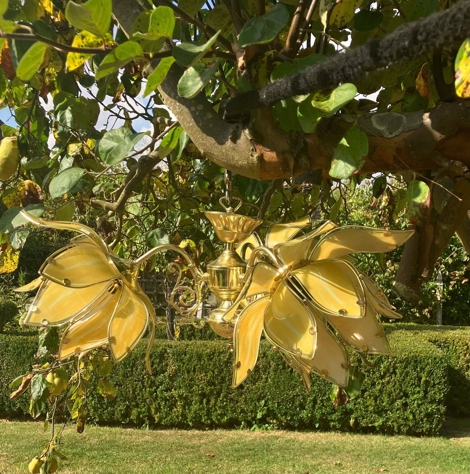 Hollywood Regency Yellow Lotus Flower Chandelier photo 400.0