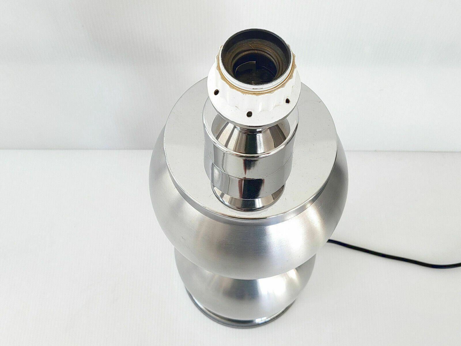 Vintage 1970 Old Table Lamp In Brushed Steel & Chrome 70s Retro 1970s photo vinterior