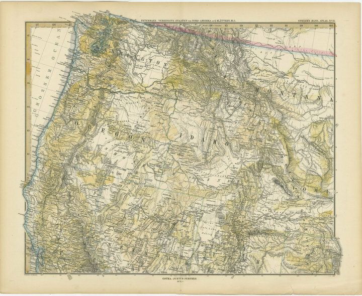 Set Of Two Antique Maps Of The Region Of Oregon, Idaho, Wyoming, Nebraska & Iowa photo furniture