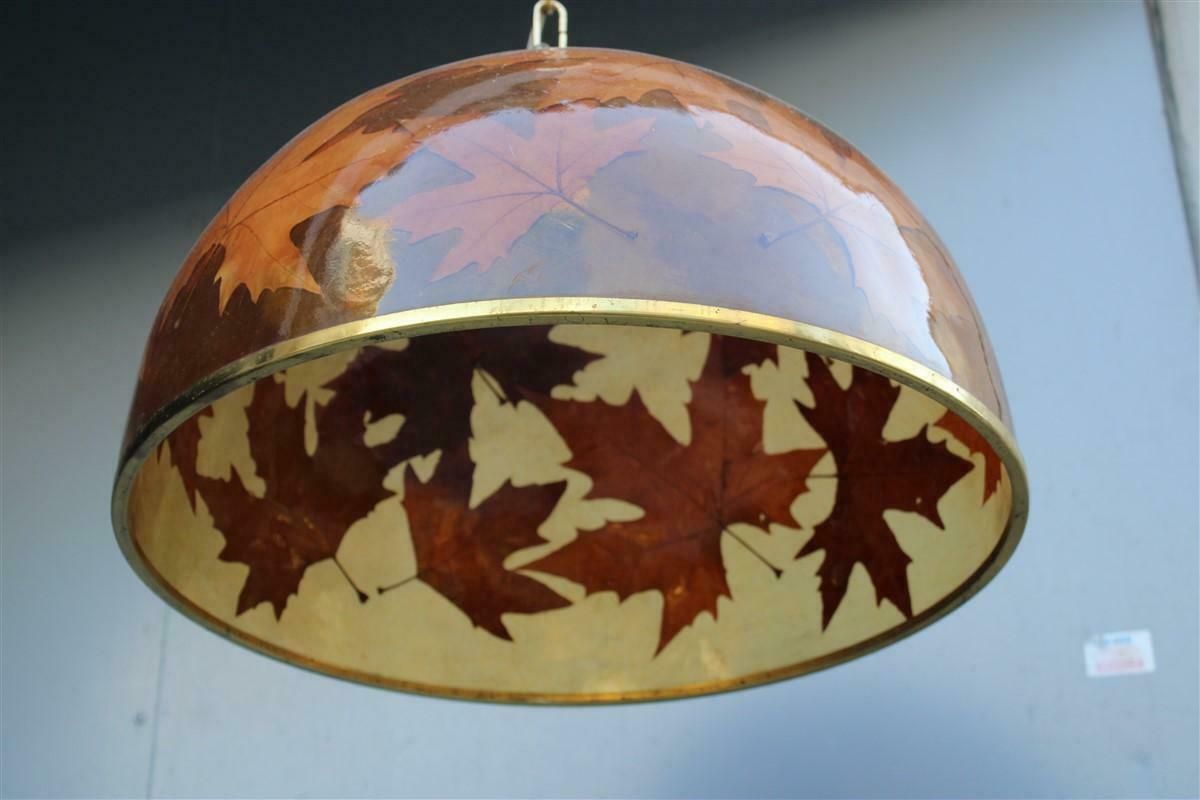 Italian Dome Chandelier In Resin With Plane Leaves Design 1970 Brass photo 1898.0