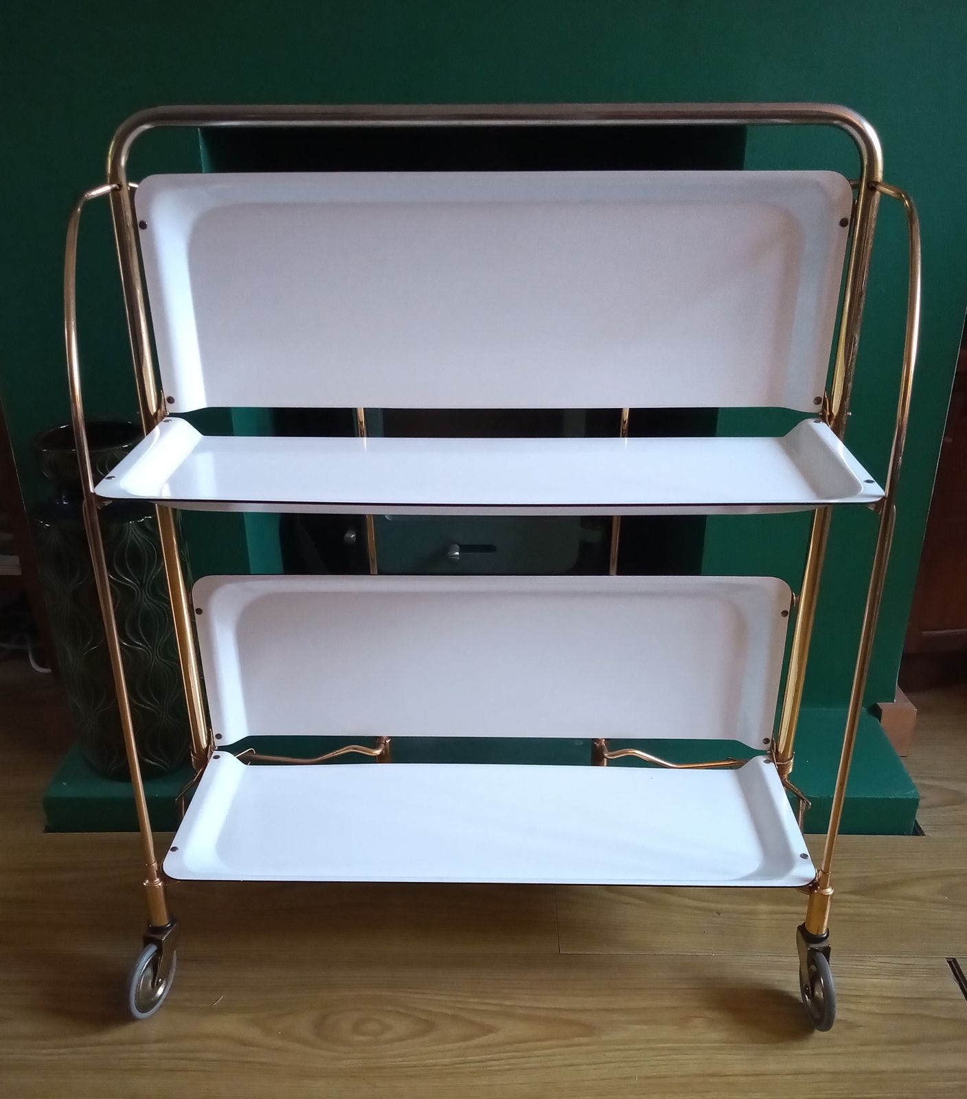 photo furniture 1960s Dinett German Folding Brass Drinks Trolley By Gerlinol