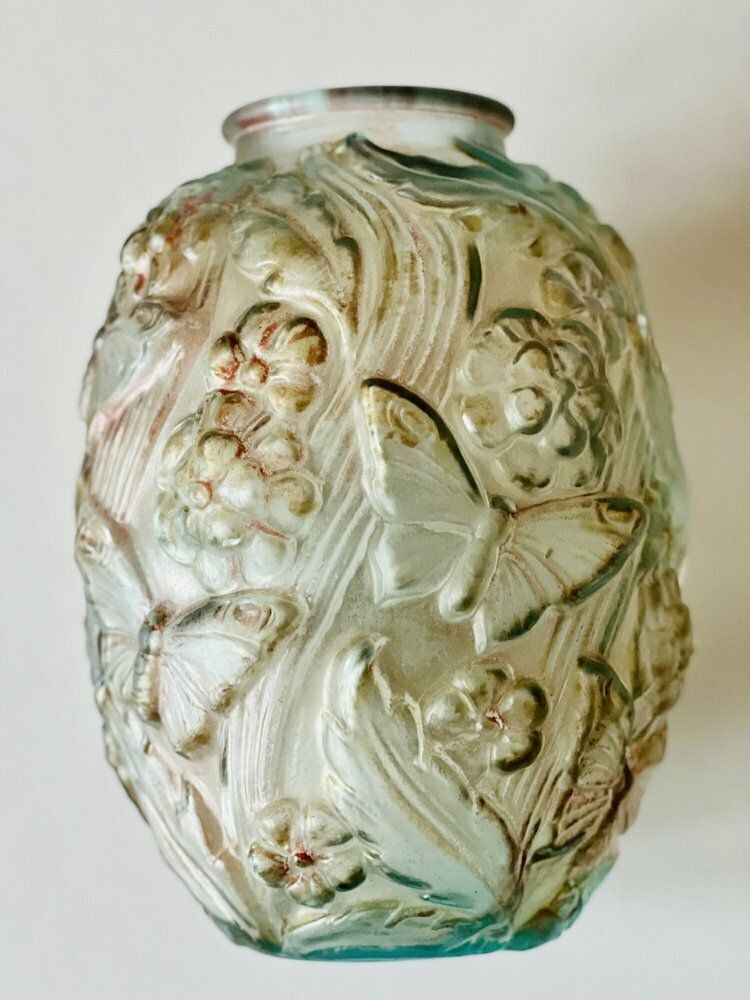 Large Art Deco Satin Pressed Glass Vase, 1930s photo furniture