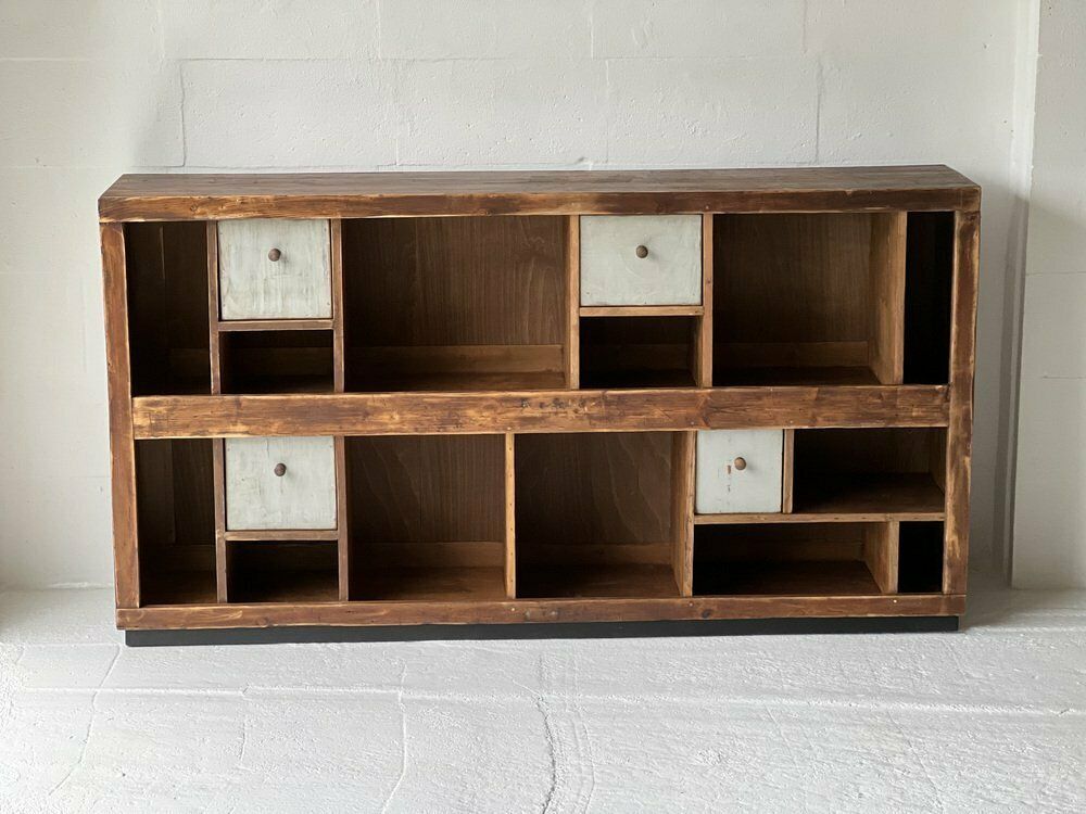1718.0 Industrial Wooden Shelf With Four Drawers And Shelves photo