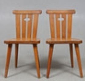 Swedish Vintage, 4 Dinner Chairs By Famouse Designer Göran Malmvall, In Solid Pine 1940´S.  Model: His Much Sought  After Series "Svensk Fur / Sportstugemöbel" photo Furniture