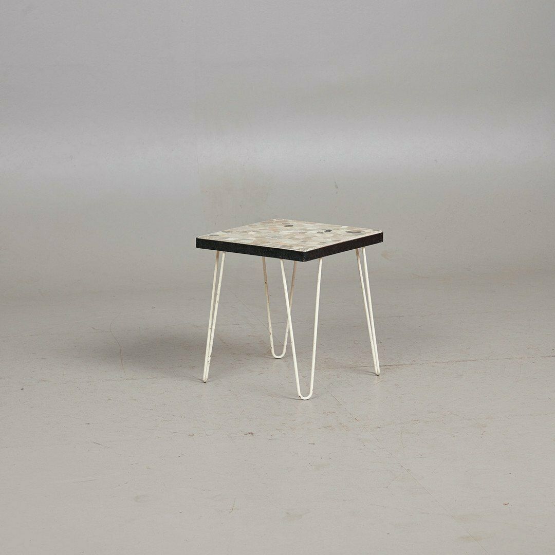 Mid Century Side Table With Mosaic Stone Inlay, 1960s