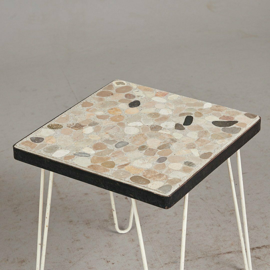 Mid Century Side Table With Mosaic Stone Inlay, 1960s photo furniture
