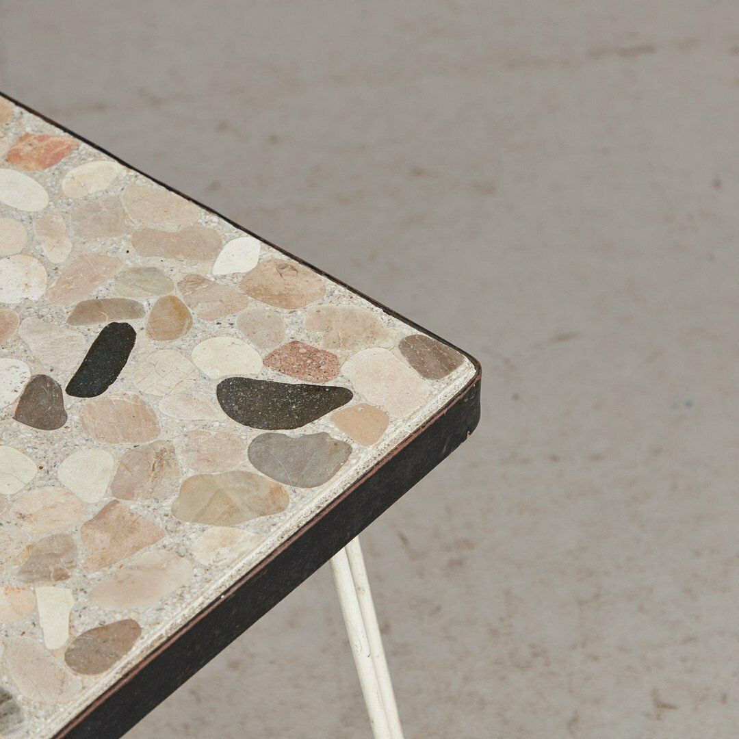 Mid Century Side Table With Mosaic Stone Inlay, 1960s photo Furniture