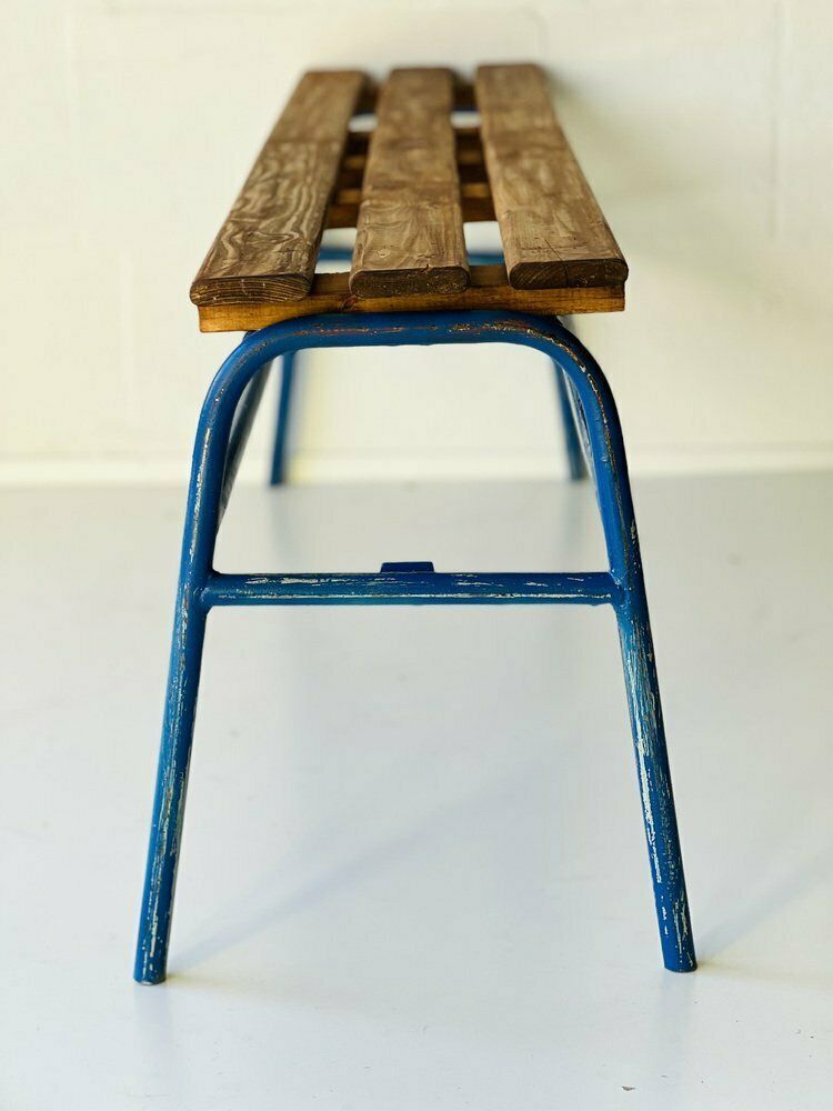 Metal And Pine Bench, 1970s, Vintage photo vintage