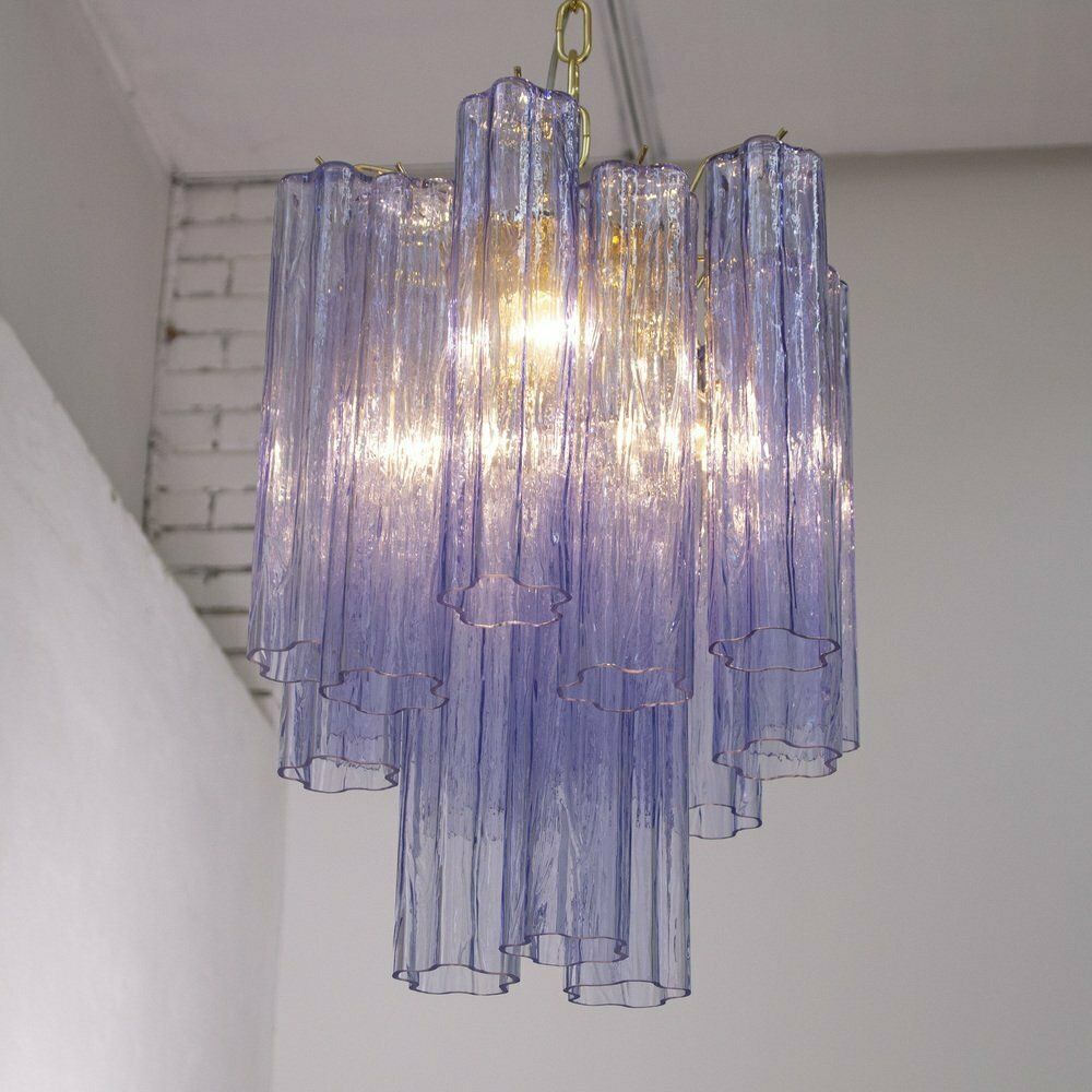 Chandelier With Blue Purple Murano Glass Cylinders, Italy, 1990s photo for sale