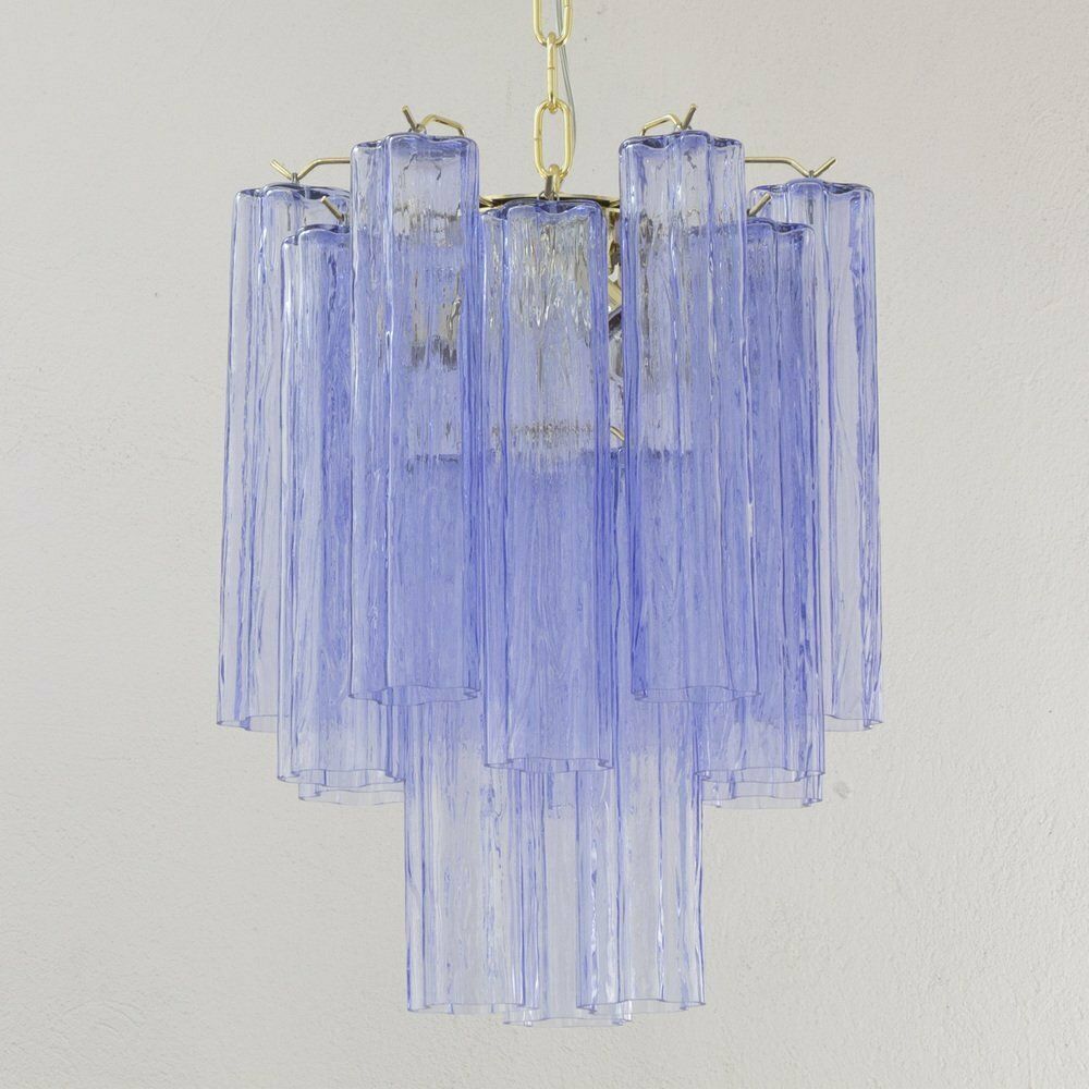 Chandelier With Blue Purple Murano Glass Cylinders, Italy, 1990s photo Lighting