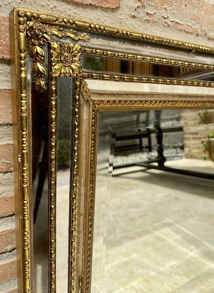 French Directoire Gilded Carved Wood Wall Mirror, 1940s photo furniture