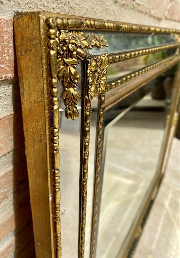 French Directoire Gilded Carved Wood Wall Mirror, 1940s photo Home Decor