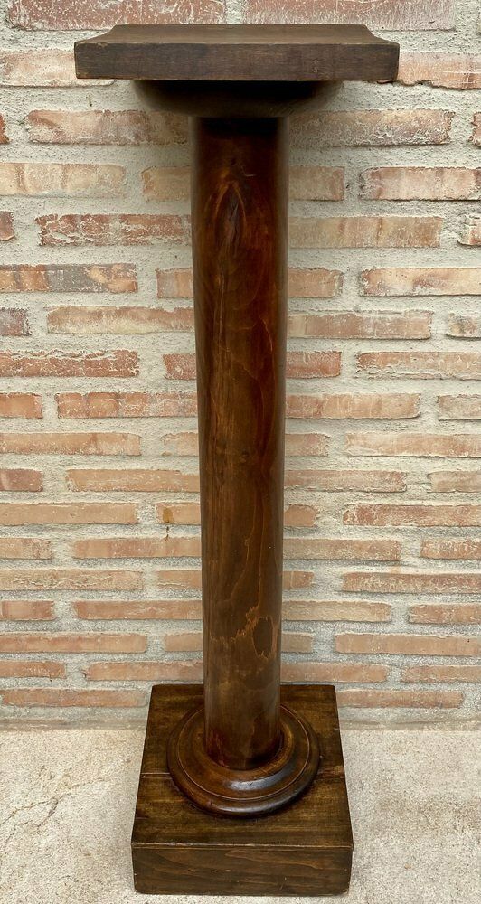 Mid Century French Pedestal Plant Holder In Walnut Wood, 1960s