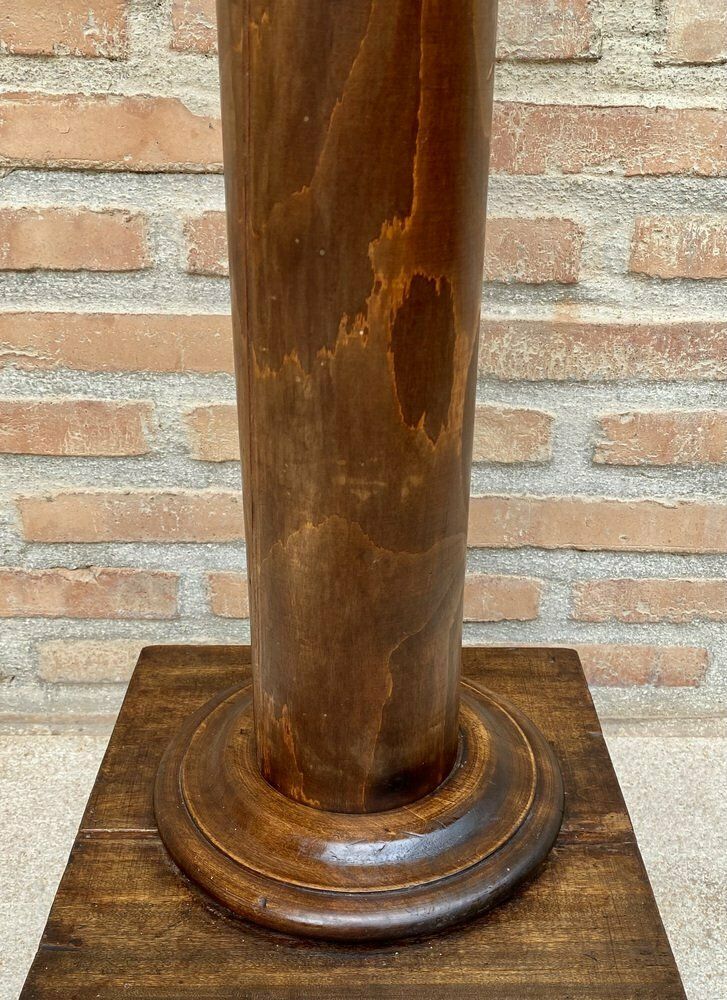 Mid Century French Pedestal Plant Holder In Walnut Wood, 1960s photo vinterior