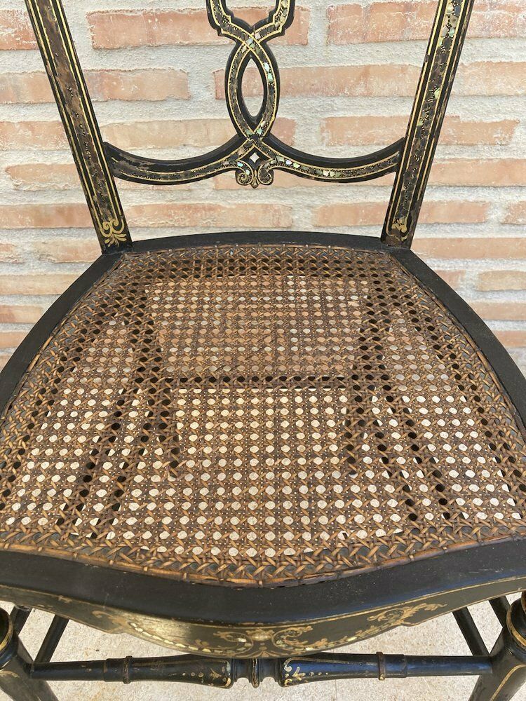 Elizabethan Chairs In Lacquered Black, 1840, Set Of 2 photo vintage