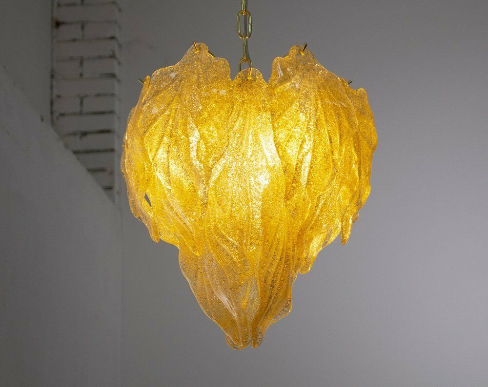 Pendant Chandelier With Murano Glass Leaves, Italy, 1990s photo vintage
