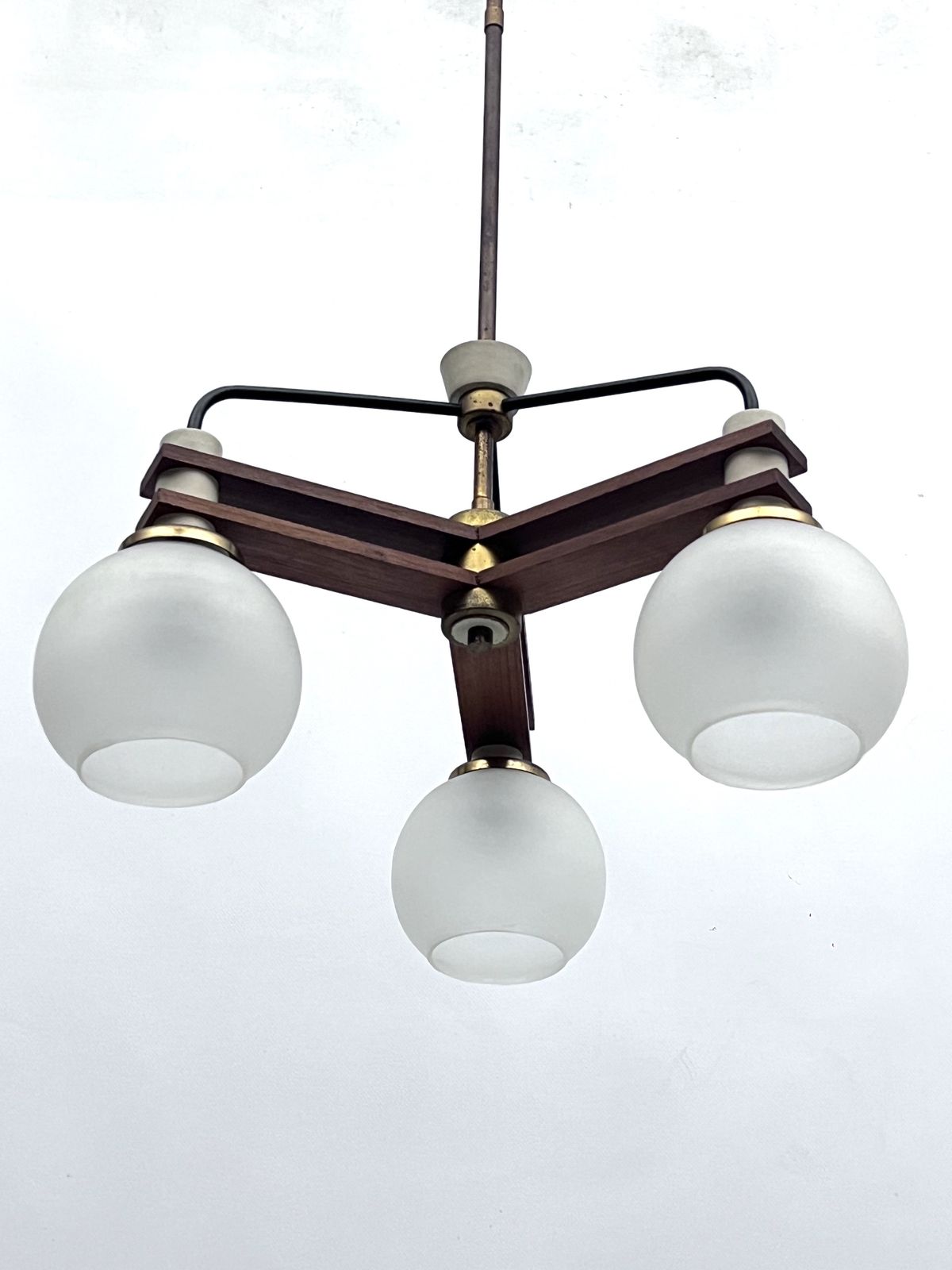 Vintage Three Satin Glasses Chandelier. Italy 1950s photo Lighting