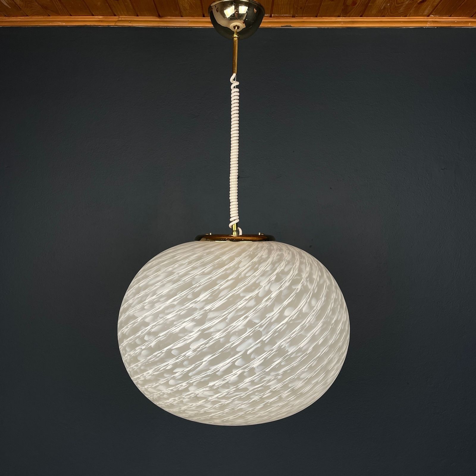 Large Swirl Murano Glass Pendant Lamp Vetri Murano Italy 1970s photo for sale