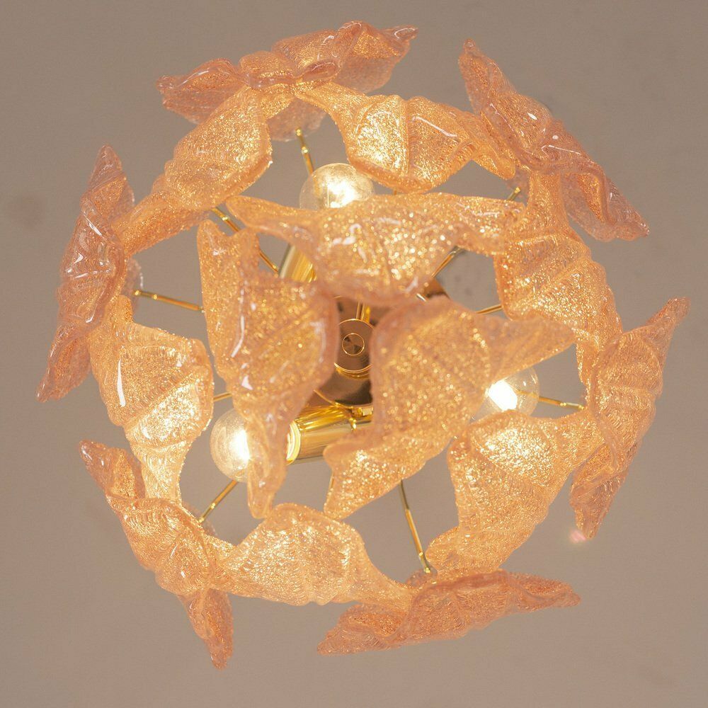Pink Pendant Chandelier With Murano Glass Leaves, Italy, 1990s photo vinterior