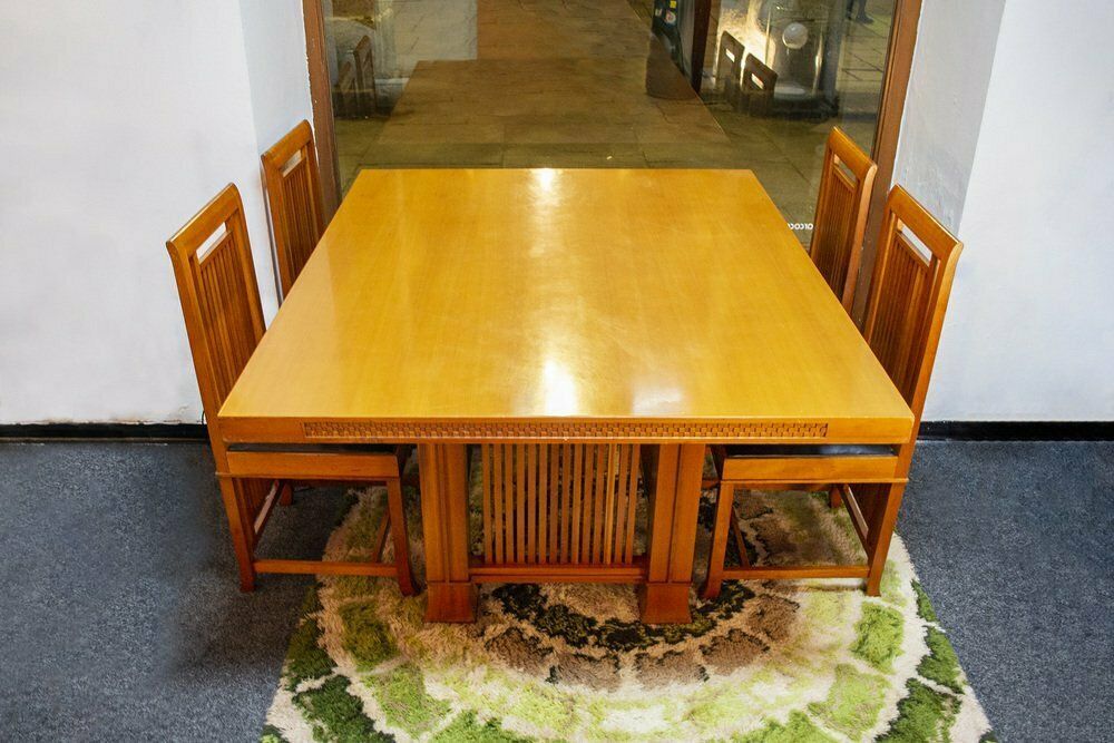 Table 615 Husser And Chairs 614 Coonley 2 By Frank Lloyd Wright For Cassina, Italy, 1992, Set Of 5