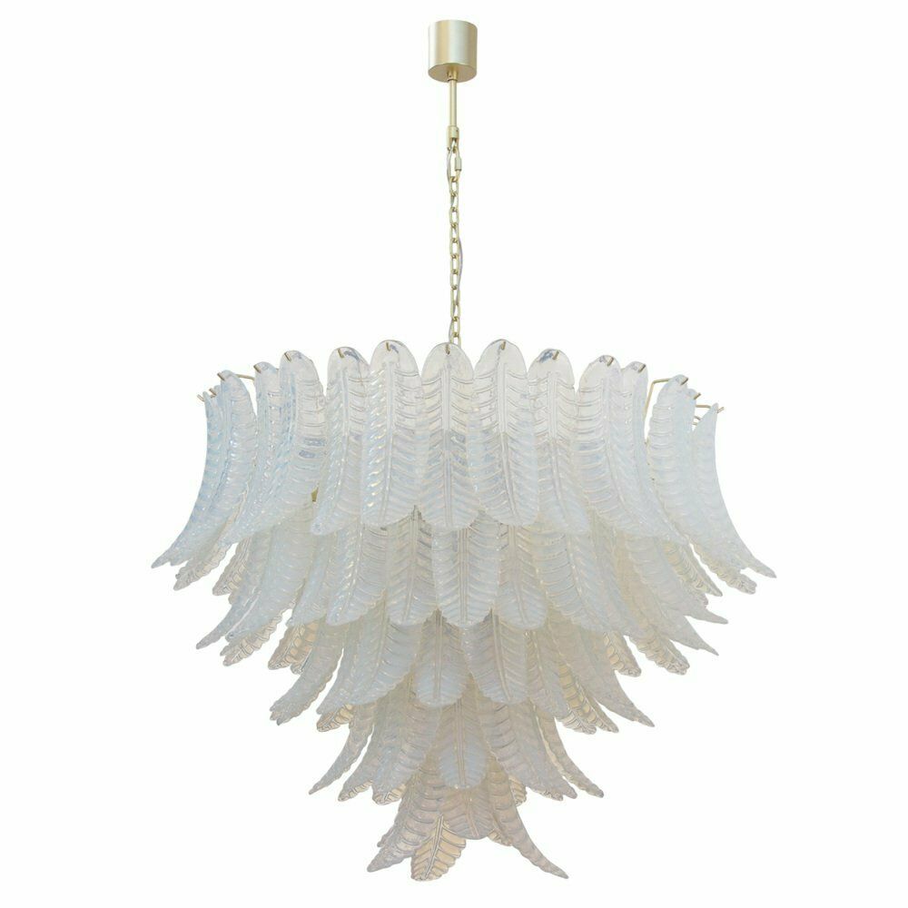 Murano Glass Pendant Chandelier With Opaline Leaves, Italy, 1990s