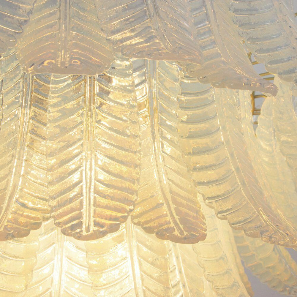 Murano Glass Pendant Chandelier With Opaline Leaves, Italy, 1990s photo vintage