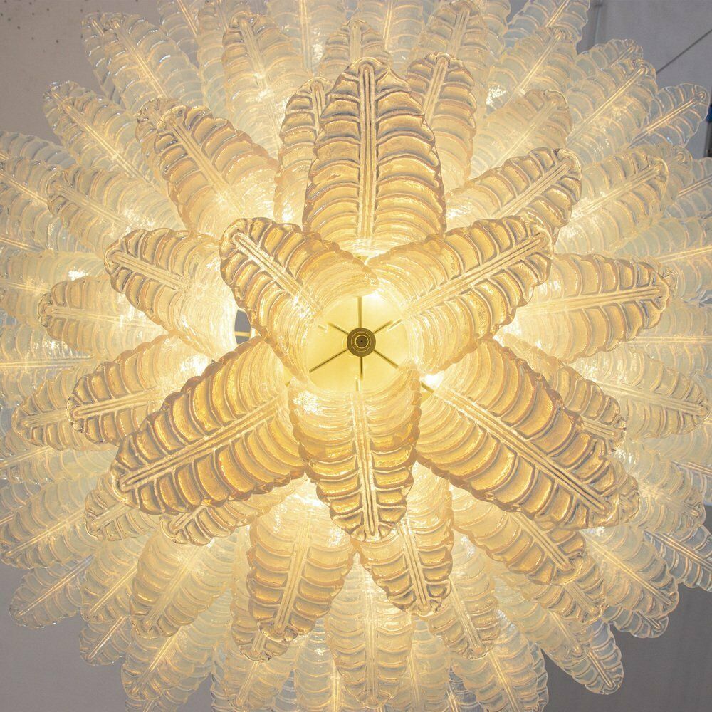 photo furniture Murano Glass Pendant Chandelier With Opaline Leaves, Italy, 1990s