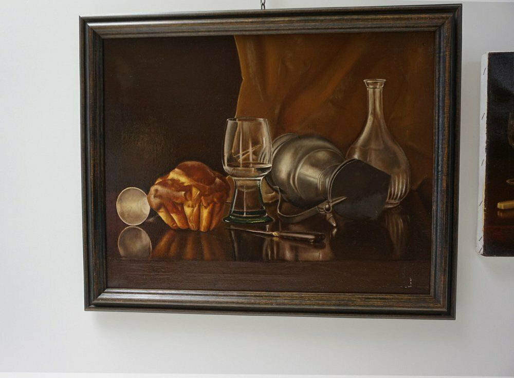 Belgian Artist, Still Lifes, 1984, Oil On Canvas Paintings, Framed, Set Of 3 photo furniture