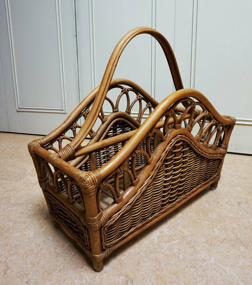 Mid Century Italian French Riviera Bamboo & Rattan Magazine Rack, 1960s