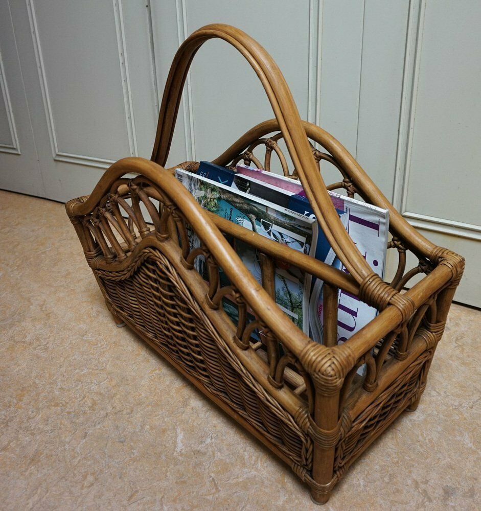Mid Century Italian French Riviera Bamboo & Rattan Magazine Rack, 1960s photo furniture