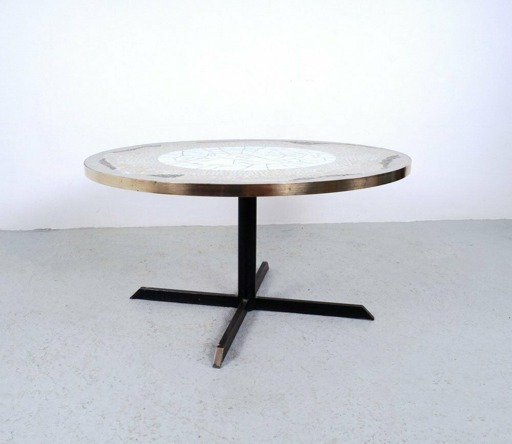 Mosaic And Brass Coffee Table Attributed To Berthold Müller, 1950s photo furniture