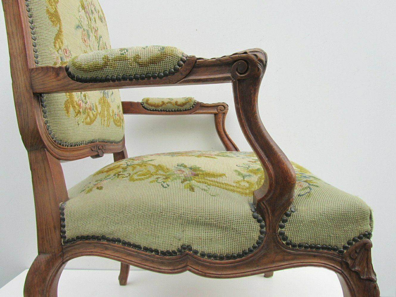 Antique Louis XV Style Carved Oak Armchair, 19th Century photo for sale