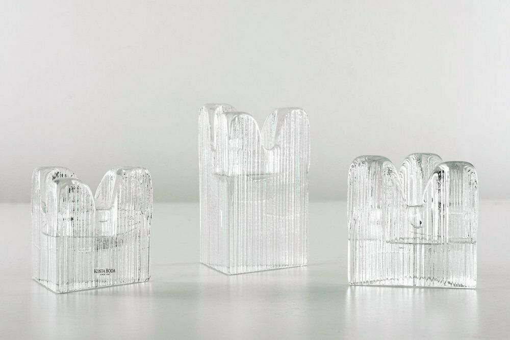 Glass Textured Ice Effect Candleholders From Kosta Boda, Sweden, Set Of 3
