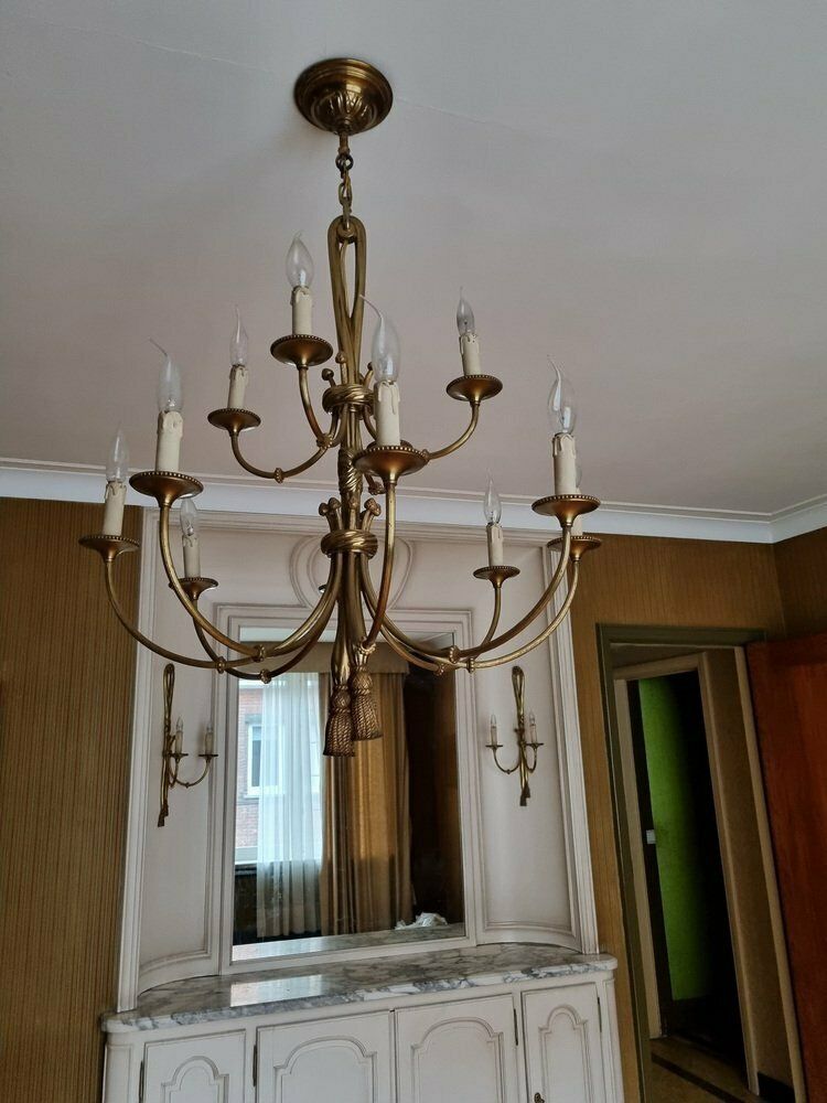 Louis XVI 12 Light Chandelier With Tassels In Gilt Bronze photo for sale