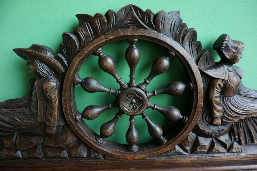 photo furniture Breton Wall Mirror In Carved Oak, France, 1900s