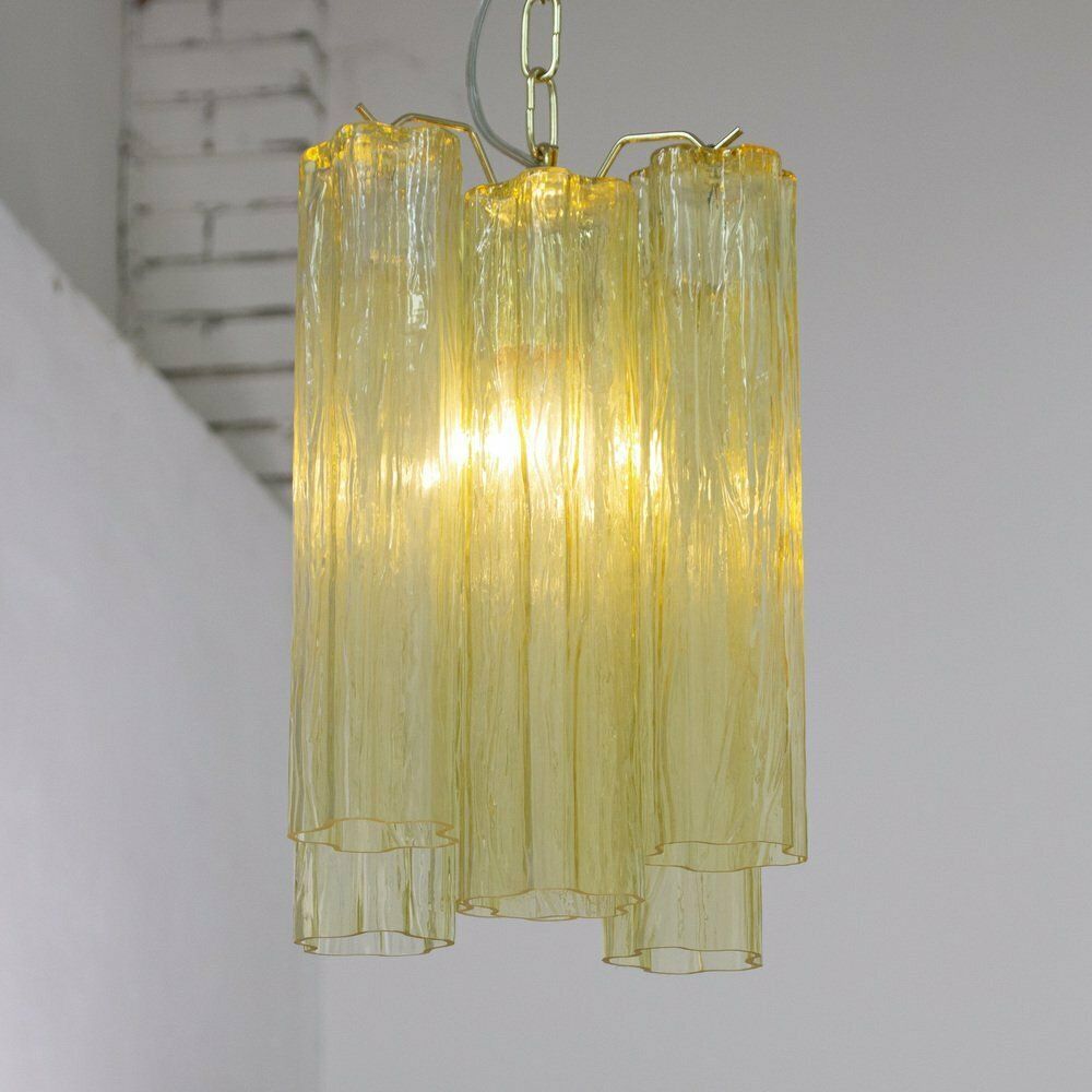 Tronchi Chandelier In Chamomile Yellow Glass, Italy, 1990s photo vintage