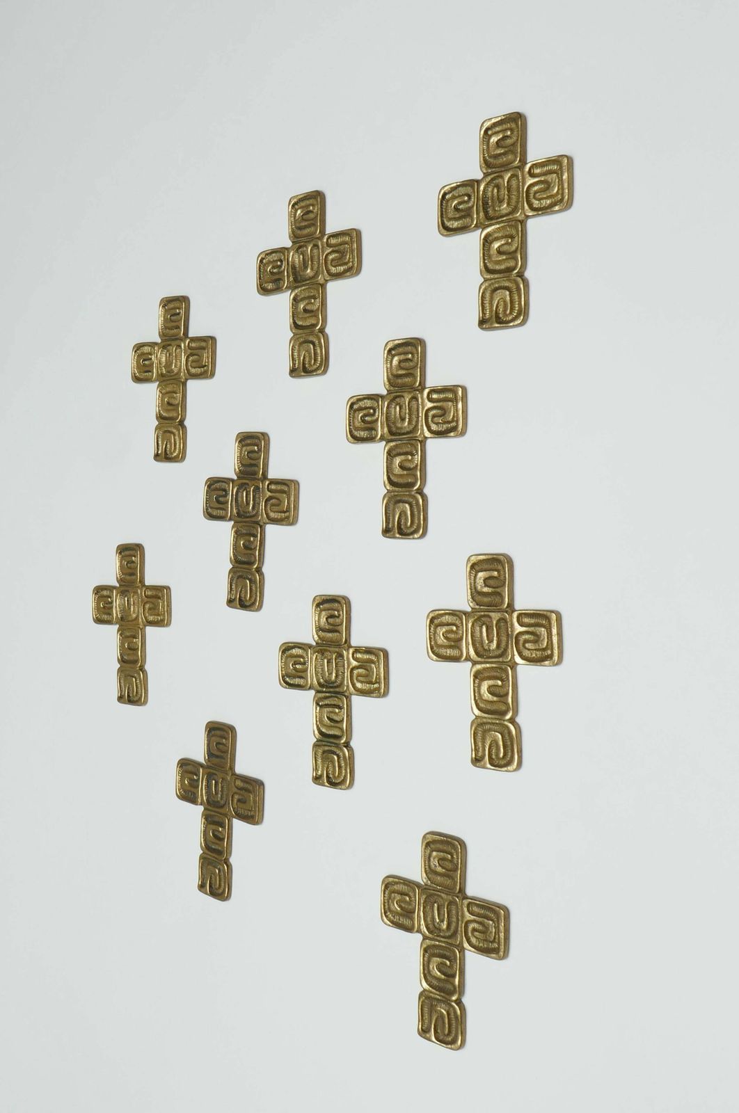 Set Of 10 Wall Brass Sculptures By Luciano Frigerio Italy 1970s photo for sale