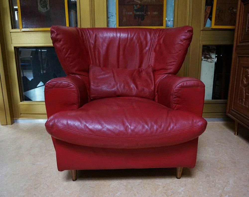 Large Red Leather Armchair By Calia Italia, 1990s